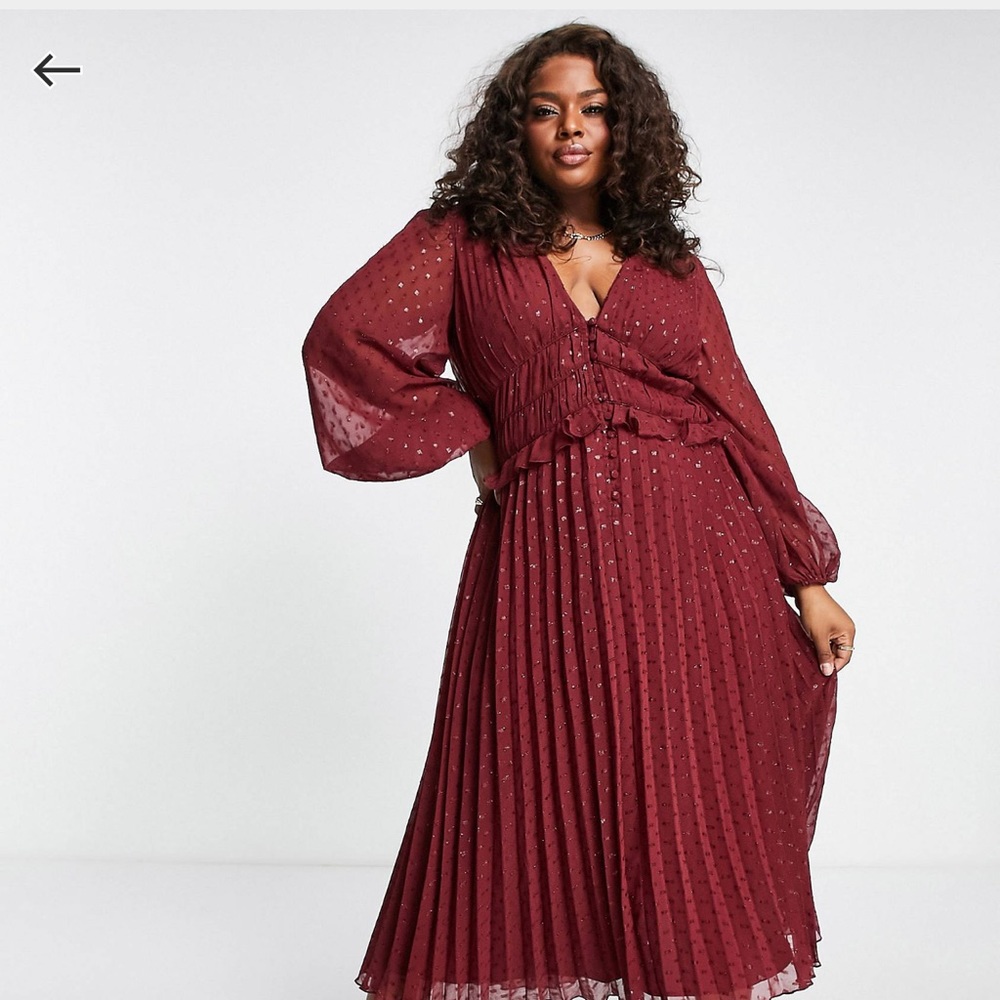 Asos Curve Maroon Metallic Midi Dress